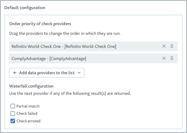 Order priority of data providers for a check