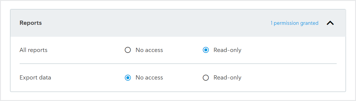 Selecting access type for Reports permissions