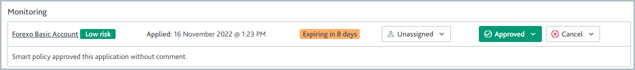 Profile application showing upcoming expiry tag.