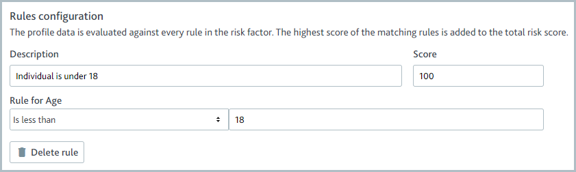 Risk factor rule for an individual under 18.