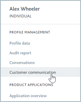 Customer communication profile menu option