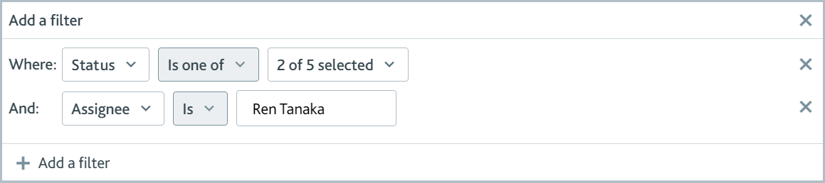 Add a filter dialog with assignee filter added.