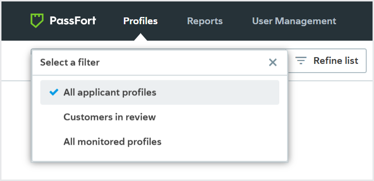 Profiles_Select filter_All applicant profiles
