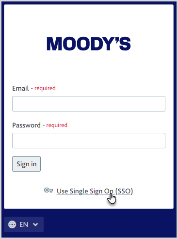 Log in screen with mouse hovering over Use Single Sign On (SSO)