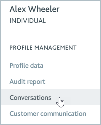 Individual profile Conversations tab menu item.