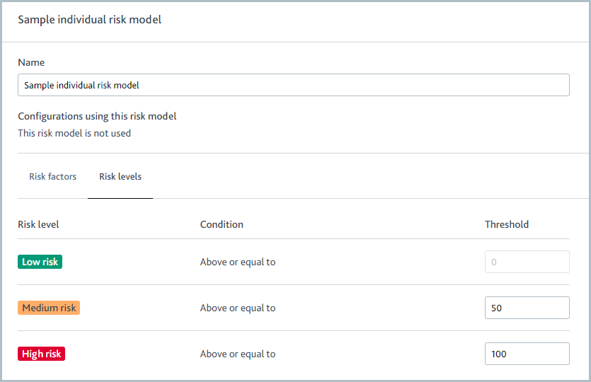The risk level tab in the risk model configuration.